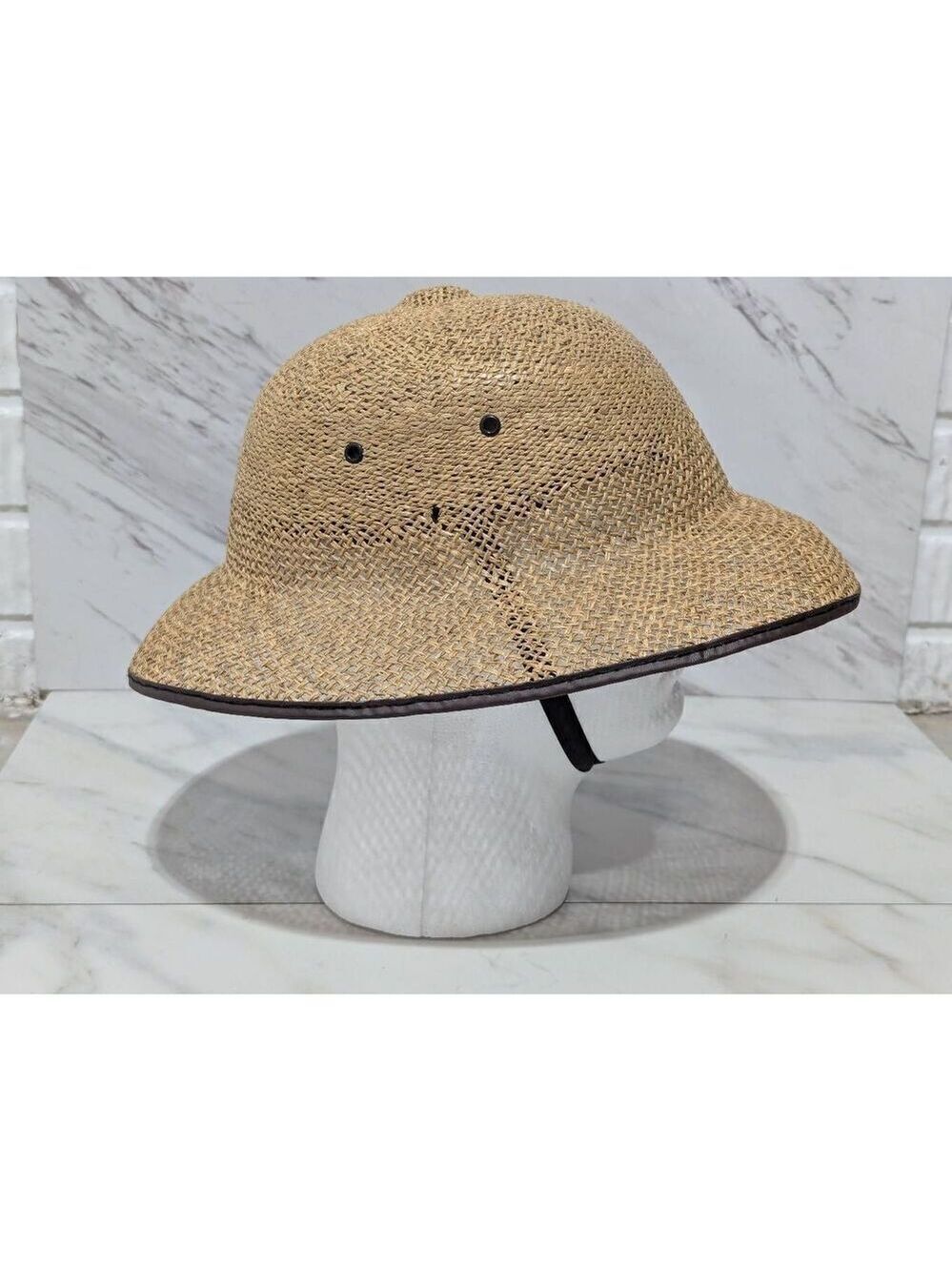 Unbranded Men's Cream Solid Adjustable Interior Band Chin Strap Straw Hat